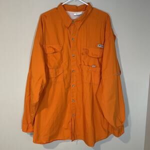 Columbia PFG Shirt Mens 3XL Orange Long Sleeve Button Up Fishing Vented